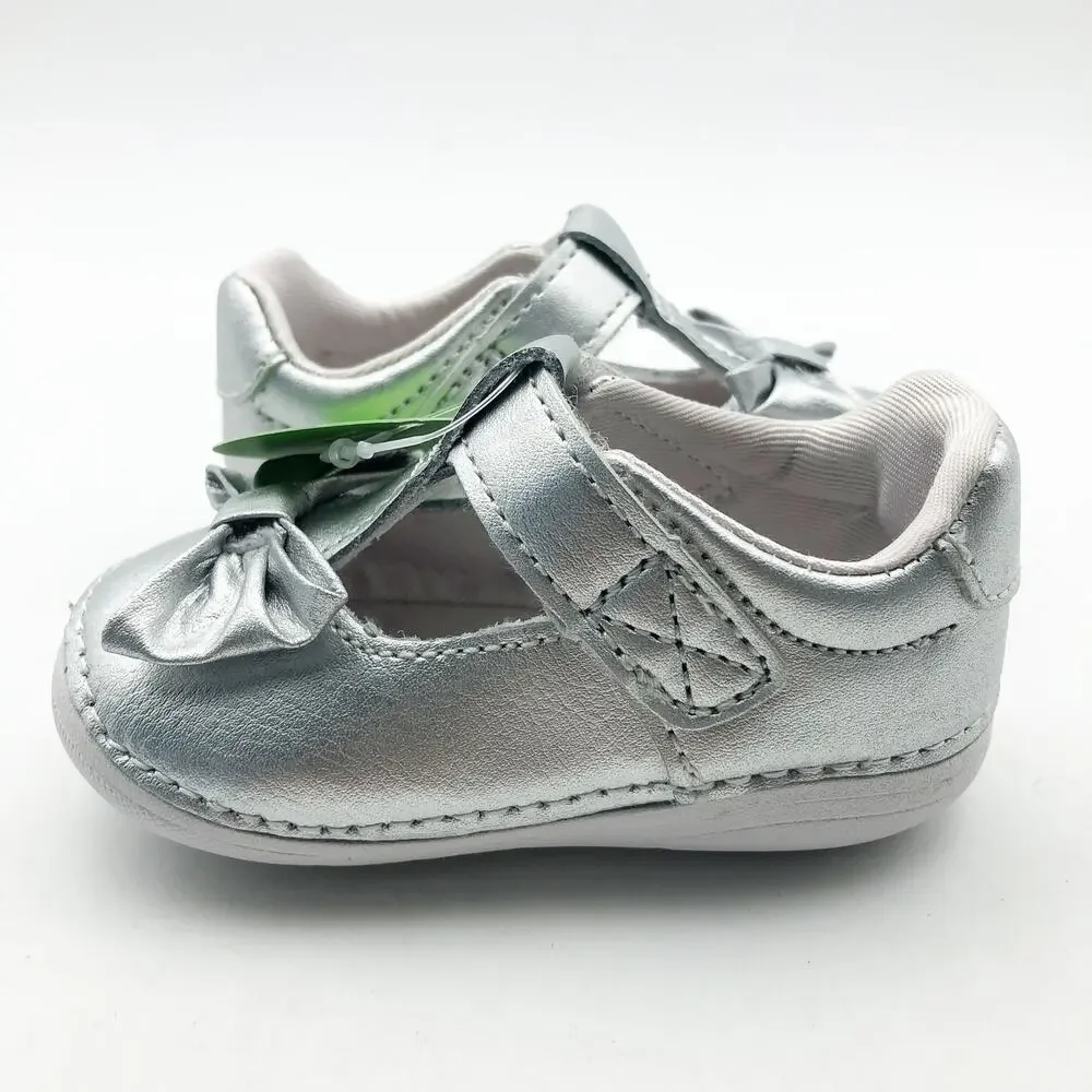 Stride Rite Baby Girls Ashtyn Mary Janes Size 3 Silver Toddler Shoes NIB